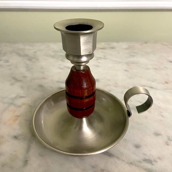 Vintage Silver and Wood Candlestick Holder